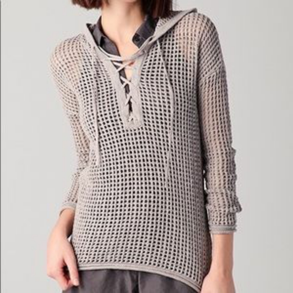 James perse open stitch lace up hoodie